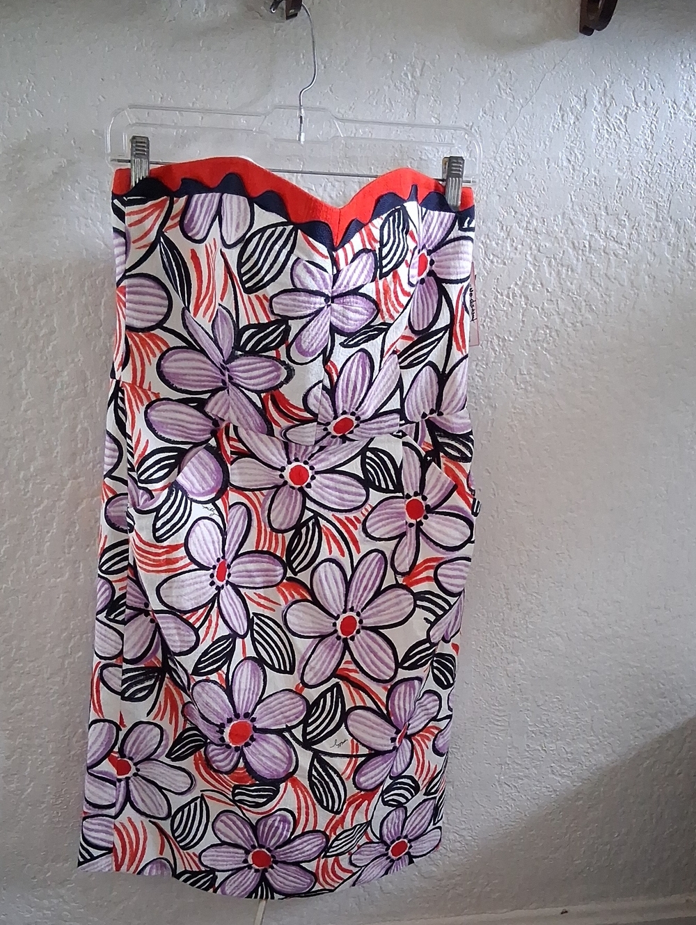 Milly Floral Strapless Midi Dress in Lavender, Coral & Black